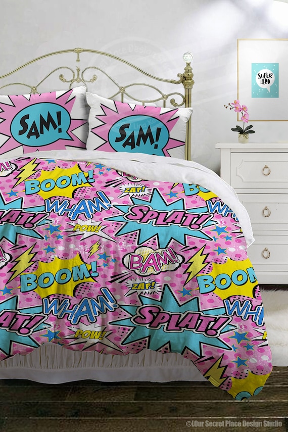 Girls Superhero Comforter Toddler Girls Bedding Pink Comic Etsy