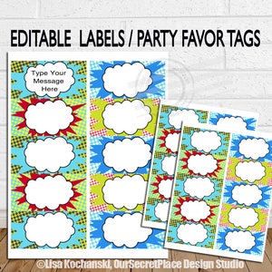 INSTANT DOWNLOAD Editable Superhero Labels Editable Tags Superhero Favor Tags Superhero Party Superhero Classroom Labels Superhero Wedding