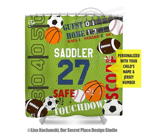 Sports Shower Curtain Boys Bathroom Decor Sports Decor For Etsy