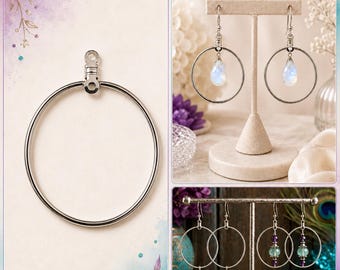 12 Pair Silver Tone Metal Hoop Earring Components Jewelry Beading Findings Hardware 32mm 1-1/4"