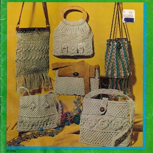 12 Belt & Bag Macrame Designs - Rare 1970s Purse Patterns Craft Book