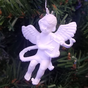 Pack of 12 Vintage Miniature 2&quot; White Plastic Angel with Harp Craft Christmas Ornaments