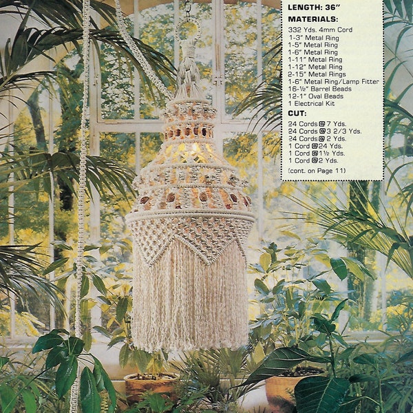 PDF ONLY - Hanging Macrame Chandelier Lamp Pattern in Downloadable Craft Book Classic's Premiere Vol. 2