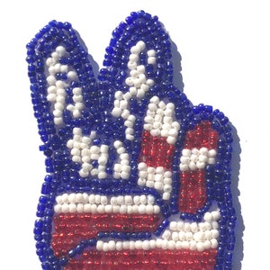 Pack of 2 Peace Sign Hand Symbol Beaded Sew-On Applique Craft Patch Sewing Embellishment Vintage