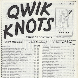 PDF ONLY - Qwik Knots 16 Page Macrame Knotting Guide Instructions on How to Tie Knots Downloadable Booklet