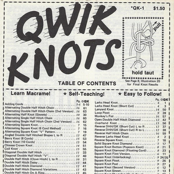 PDF ONLY - Qwik Knots 16 Page Macrame Knotting Guide Instructions on How to Tie Knots Downloadable Booklet