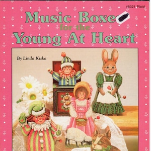 May include: A craft kit featuring 16 wood cutout music boxes to paint and enjoy. The kit includes a clown, a bunny, a girl, a lamb, and a cat. The kit uses FolkArt acrylics with optional oil colors given.