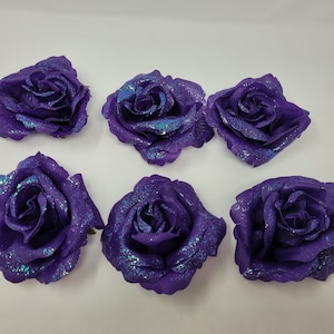 Confezione da 6 teste di rosa scintillanti iridescenti vintage, fiori artificiali grandi da 4 pollici