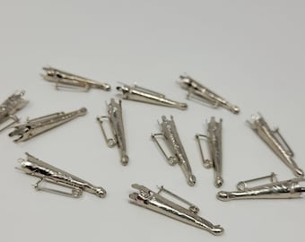 12 pcs Fancy Silver Nickel Metal Bolo Tie Cord Tips Cone Tapered with Pins Parts Hardware Supplies