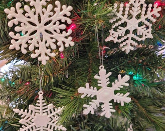 Pack of 24 White Sparkly Glittery Plastic Snowflake Christmas Tree Ornaments