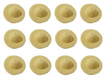 MINIATURE STRAW HATS SET OF 3 3 INCH DIAMETER FOR CRAFTS DOLLS ETC.