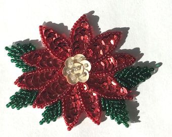Vintage Large 5” Sequin Beaded Christmas Santa Head Applique Sew On Craft NEW