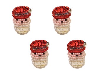 Vintage Large 5” Sequin Beaded Christmas Santa Head Applique Sew On Craft NEW
