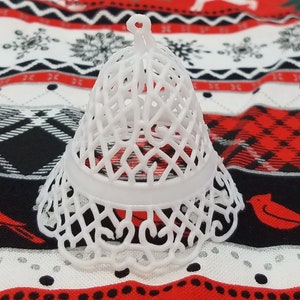 Lot of 12 Vintage White or Gold Plastic Lace Mesh Filigree Bells for Christmas Ornaments or Wedding Crafts