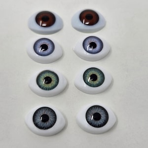 4 Pair of Zim&#39;s Vintage 8mm Iris Oval Realistic Blue Gray, Green or Brown Plastic Human Dolly Eyes for Craft Doll, Puppet, or Toy