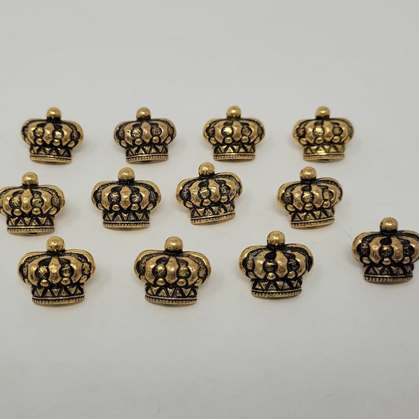 12 pcs Crown Shaped Gold or Silver Molded Plastic Sewing Buttons Vintage
