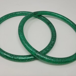 Asas redondas de plástico vintage de 5" para bolsos Dark Green Glitter