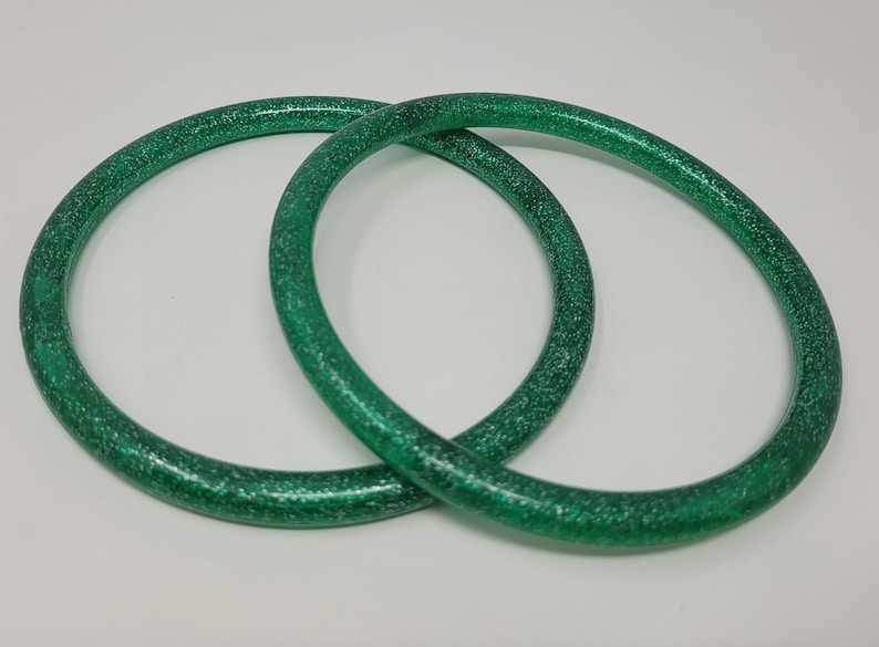 Asas redondas de plástico vintage de 5" para bolsos Dark Green Glitter