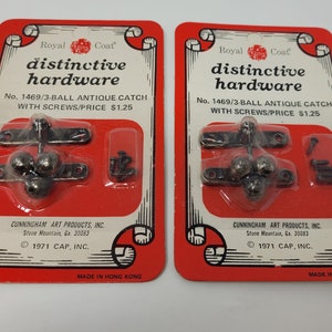 2 Packs Vintage Royal Coat Distinctive Hardware 3-Ball Antique Catch with Screws for Crafts