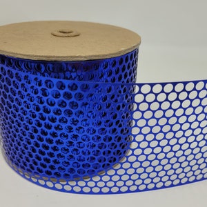 New Vintage Metallic Foil PVC Honeycomb Punchinella Christmas Craft Ribbon 3-1/4 WIDE x 3 YDS Blue