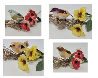 Pack of 8 Darice Small 2" Artificial Foam Feathered Birds for Spring Floral Crafts or Wreaths