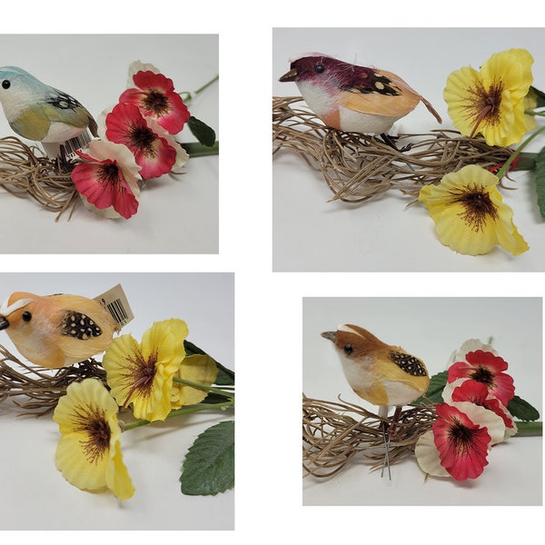 Pack of 8 Darice Small 2" Artificial Foam Feathered Birds for Spring Floral Crafts or Wreaths