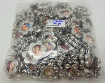 Bulk Pack 100 pieces Flower Shaped Portrait Picture Photo Frame Silver Metal Craft Jewelry Charms
