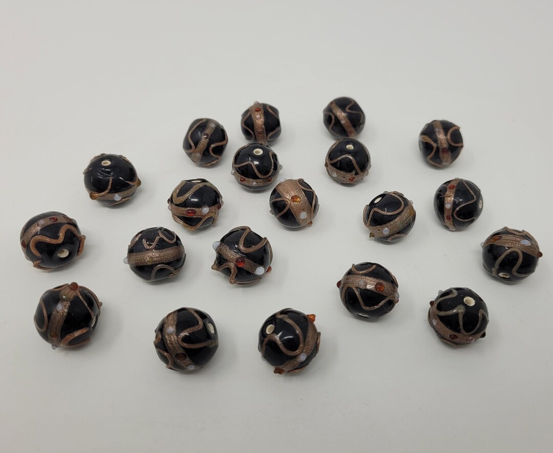 Pack of 20 Black & Copper Venetian Gilded Glass Lampwork Beads for ...