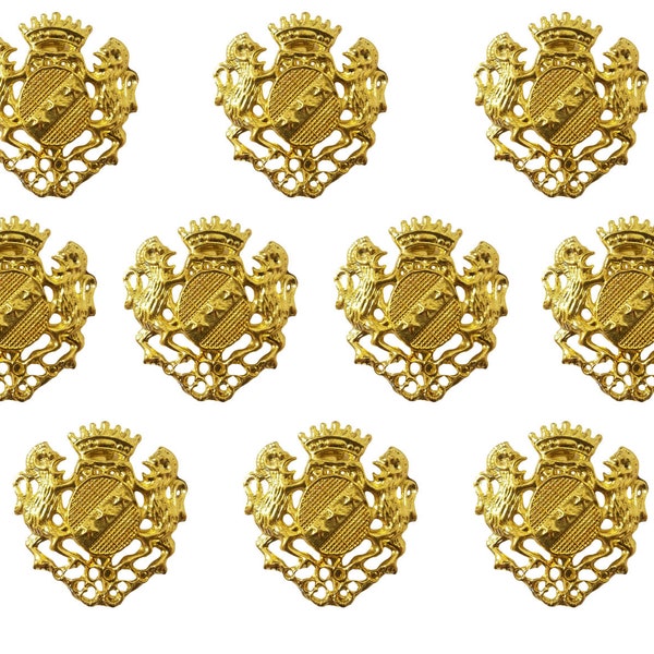 10 Pcs Gold Brass Plated Animal Coat of Arms Pin Brooch Craft Jewelry Findings