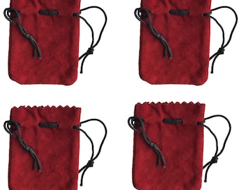 Pack of 4 Small Genuine Suede Leather Drawstring Pouch Bag for Jewelry, Coins, Crystals