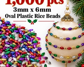 Lot of 1,000 Loose Artificial Metallic Plastic Pearls 3mm x 6mm Oval Rice Beads