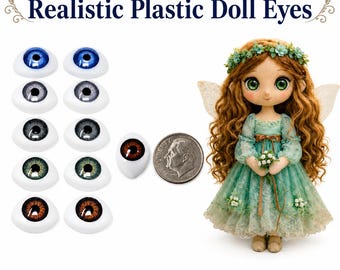 5 Pair 7mm Iris Realistic Oval Doll Eyes | Vintage Japan Glue-On Plastic Eyes | Blue, Gray, Green or Brown | Craft Doll Supplies
