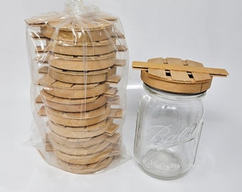 Pack of 12 Unfinished 3" Wood Basket Weave Mason Jar Lids Tops Country Craft Painting