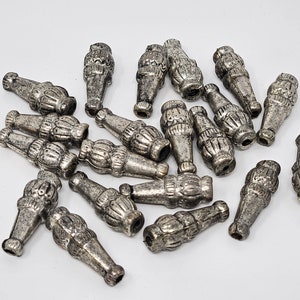 Pack of 20 Vintage Antique Silver Textured Metal Hollow Tube Beads for Crafts, Jewelry