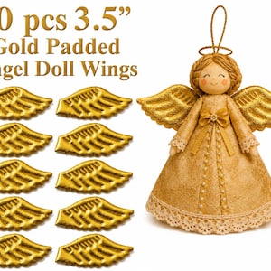 Pack of 10 Gold Angel Wings Soft Padded Fabric Applique for Sewing, Craft Embellishment, or Doll Making