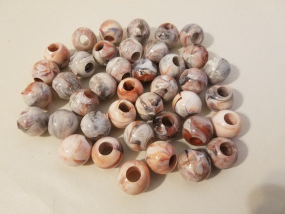 Lot of 50 Beige Marble Round Plastic Acrylic Marbella Macrame Craft Beads 14mm
