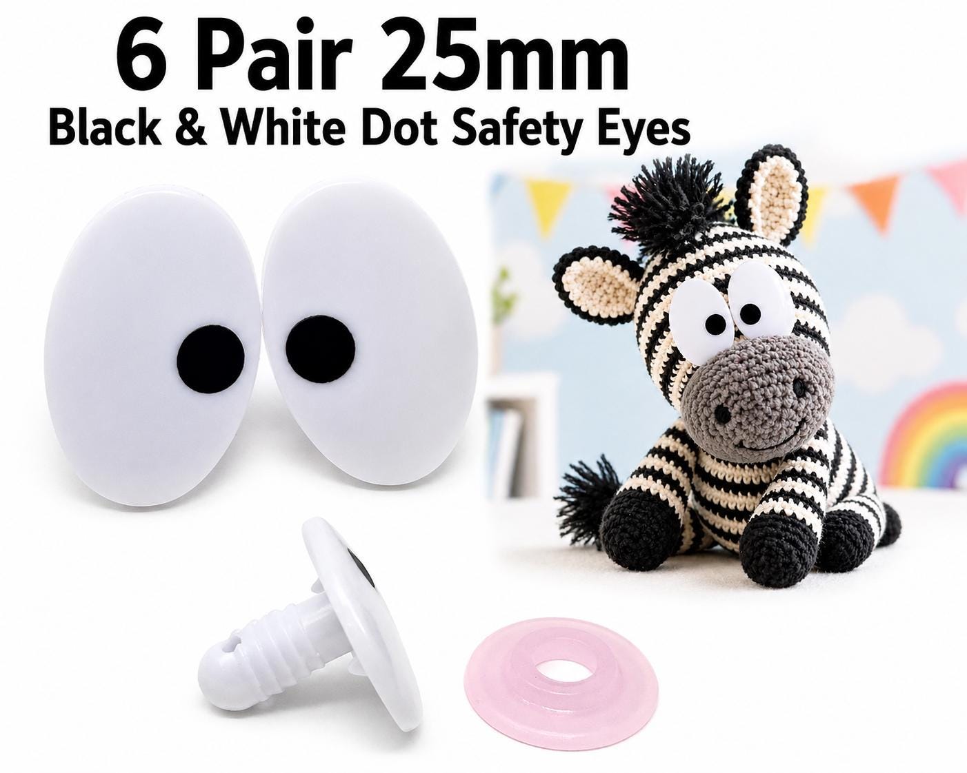 Zim's Vintage 25mm Black & White Dot Oval Comical Cartoon Plastic