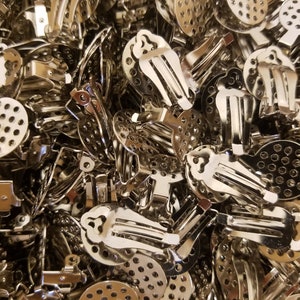 12 Pair Silver Tone Nickel Clip on Earring Backs Backings 15mm Round Perforated Flat Pad Findings Hardware