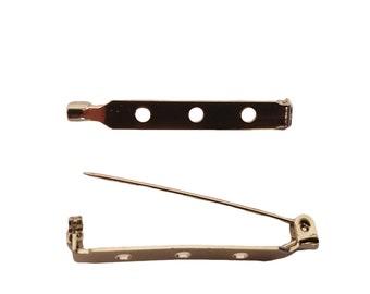 50 pcs Silver Nickel or Gold Tone Brass Safety Catch Locking Bar Pins with 3 Holes Jewelry Brooch Pin Backs 38mm 1-1/2&quot;