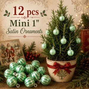 Pack of 12 Vintage Satin 1" 25mm Miniature Ball Craft Christmas Ornaments