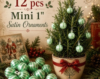 Pack of 12 Vintage Satin 1" 25mm Miniature Ball Craft Christmas Ornaments