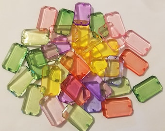 Pack of 24 Multi-Color Transparent Rectangular Gemstone Acrylic Plastic Beads Large 30mm x 18mm