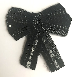 Pack of 2 Large Bow Beaded Sequined Sew-On Applique Craft Sewing Embellishment Vintage