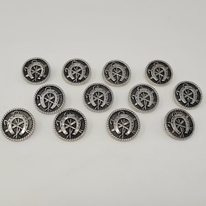 12 pcs Horseshoe Antique Silver or Gold Molded Plastic Sewing Shank Buttons Round Vintage 15mm or 18mm