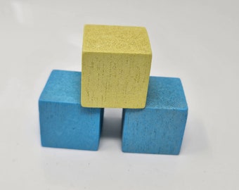 25 pcs Painted Baby Blue or Yellow Wood Blocks Cubes for Crafts 28mm 1-1/8" Square