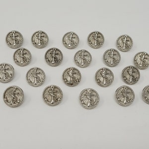 20 pcs Boat Anchor Nautical Silver or Gold Molded Plastic Sewing Buttons 10mm 3/8&quot; Round Vintage