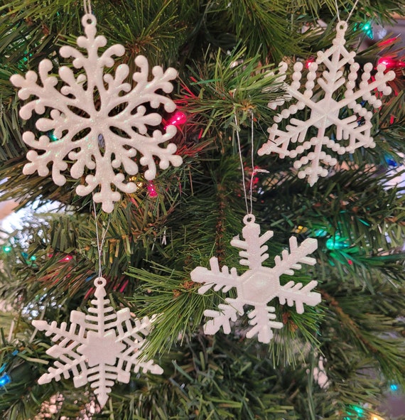 Snowflake White Glitter Plastic 9 Inch Ornament