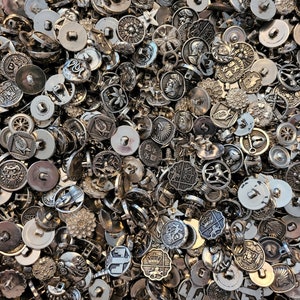 50 pcs Assorted Vintage Silver Molded Plastic Sewing Shank Buttons
