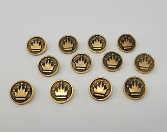 12 pcs Crown Antique Gold or Silver Molded Plastic Sewing Buttons 15mm 5/8" Round Vintage