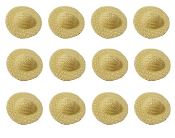 Packung mit 12 Elfenbein natürlich gewebten Korbgeflecht Runde Stroh Sonnenhüte Miniatur 1-3 / 4 &quot;für Puppen, Bären, oder Handwerk